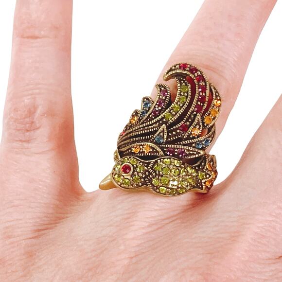 Signed Heidi Daus Bird of Paradise Figural Ring Colorful Swarovski Y2K Size 7 - Picture 3 of 12